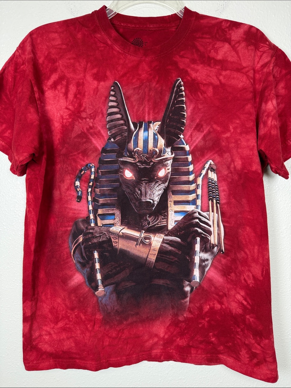 The Mountain Anubis Soldier T Shirt Tag L Red TieDye Egyptian God Graphic Cotton